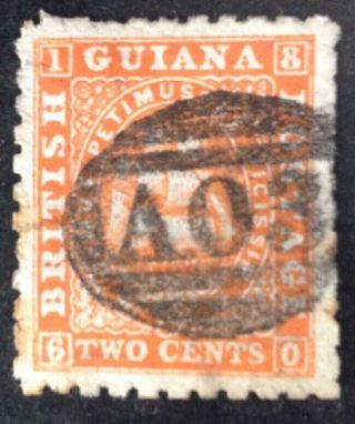 British Guiana 1860 2 Cents Orange With A03 Cancel