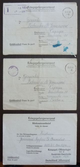 Wwii Germany - Serbia - 3 Pow Letters R Serbien Yugoslavia J3