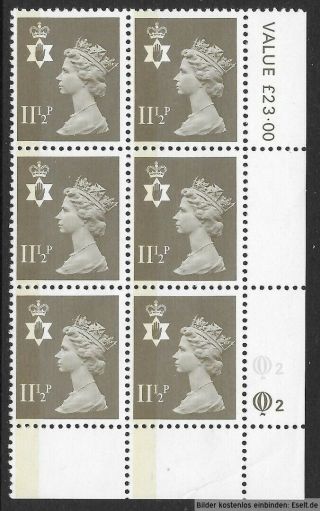 Gb/n.  Ireland 1971/00 11Â½p Plate Block,  Sg Xnl1/ni34,  Plate 2,  2,  Row 20.  Mnh