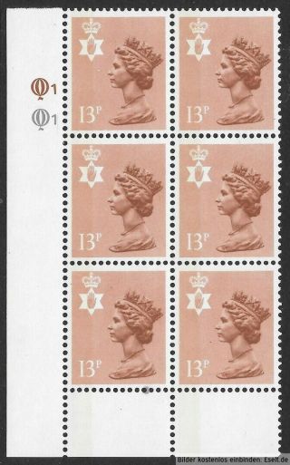 Gb/n.  Ireland 1971/00 13p Plate Block,  Sg Xnl7/ni37,  Plate 1,  1,  Row 18.  Mnh
