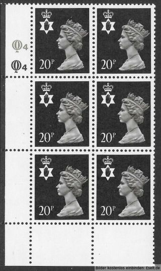 Gb/n.  Ireland 1971/00 20p Plate Block,  Sg Xnl32/ni51,  Plate 4,  4 Row 18.  Mnh