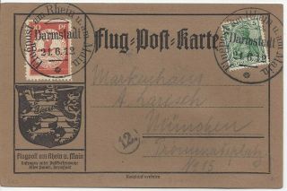 1912 Germany Darmstadt Flugpost Am Rhein U.  Am Main To Munich Cover Card