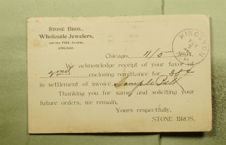 Dr Who 1894 Chicago Il Postal Card Advertising Jewelers To Kingston Nh E54647
