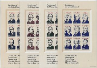 2216 - 19 1986 22c Ameripex 1986,  Presidents Issue - 4 Panes Of 9 Stamps,  Nh