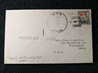Usa Stamp China Cover 1942 From Chefoo To Usa With 2 Cent Stamp And Post Due 1 C
