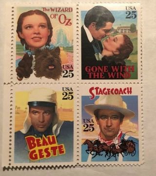 Wizard Of Oz Judy Garland Classic Movie Stamps Block Of 4 Gone With The Wind 