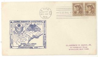1932 Washington Bicentennial Cover George Commissioned Us Constitution Fed Hall