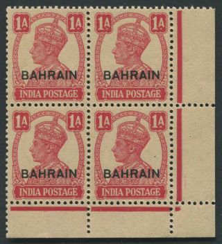 Bahrain Kgvi 1942 - 5 1a Overprinted On India Mnh Block Of 4.  Sg 41 £32.  00