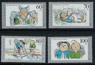 D9527 Nh 1990 Germany Sc B689 - 92 $6.  30 Set Of 4 Cartoons Of Max And Moritz