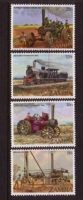 Rail/trains Thematic Stamps - Zambia X 4,  8 - 32n,  Muh,  Steam Engines Inc Loco.