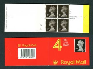 Gb 1989 Hb1 Cylinder W1 4 X 1st Walsall.  Barcode Booklet.  Contains Pane: 1450a