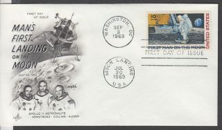 U.  S.  C76 10c 1st Landing On The Moon.  Fdc Wash. ,  Dc Sep 9,  1969.  Un - Addr.