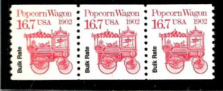 United States Stamps Scott 2261 Popcorn Wagon 16.  7 Cents Coil Strip (3) Plate 1