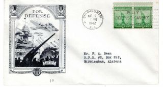 899 Pair On Cached Cover,  " For Defense,  Army,  Navy ",  Birmingham,  Al 3/17/42 Cds