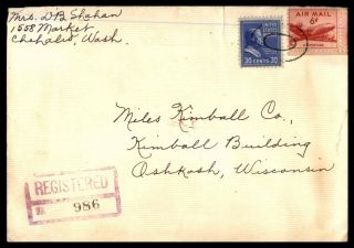 Washington Chehalis January 15 1952 Registered Air Mail Cover Prexie To Oshkosh