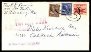 Florida St Petersburg January 14 1954 Registered Air Mail Cover Prexie To Oshko