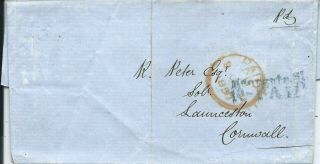 Gb 1850 Wrapper With Moorgate St 1d Paid Unboxed Cachet To Launceston
