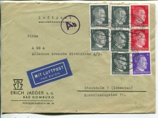 Germany Censor Air Mail Cover To Sweden 30.  4.  1943