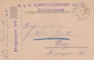 Austria 1916 Military Card Canc.  K.  U.  K.  Feldpostamt 277 To Graz
