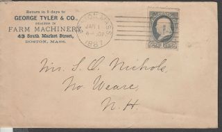 U.  S.  206 1c Franklin Tied On Advert.  Corner Card,  Cncld Boston,  Ma.  Jan 1 1887