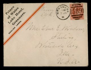 Dr Who 1911 Gb Grasmere Fancy Cancel 589 Hotel Advertising To Usa E66704