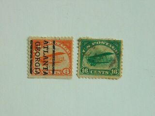 Two,  U.  S.  Vintage,  High Value,  Air - Mail Stamps,  C - 1 & C - 2