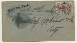 Charleston Sc Jan 4 1894 231 Imprint Ad " A R Thomlinson " Saddlery W/ Horse