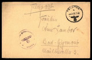Germany Russland Feldpost January 8 1943 Censored Cover Letter Inside To Bad Ryr