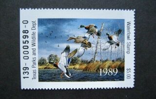1989 Texas State Duck Migratory Waterfowl Stamp Mnhog