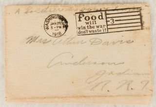 1918 Cover W/ " Food Will Win The War " Cancel And No Stamp