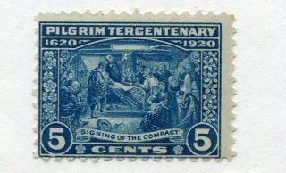 1920 U.  S.  Scott 550 Five Cent Pilgrim Tercentenary Stamp Hinged
