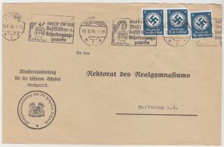 Germany Dr 1936 Party Off.  Cover Stuttgart (postmark) To Heilbronn 3 X Mi D 133