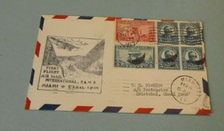 1929 Air Mail First Flight Postal Cover Miami Florida To Panama Canal Zone