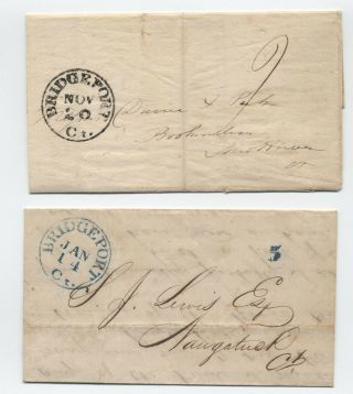 1840 And 1850 Bridgeport Ct Stampless Folded Letters Black And Blue [oz.  231]