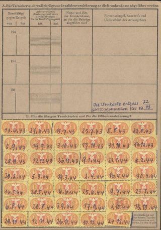 Germany Nazi Era Social Insurance Card Revenues 1943 Mittweida Fiscal