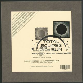 Deck Card For 2017 Total Solar Eclipse Stamp Scott 5211 With Fdoi Cancel