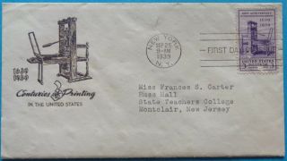 Us Fdc 1939 York,  Ny (e8) 3 Centuries Of Printing In The United States