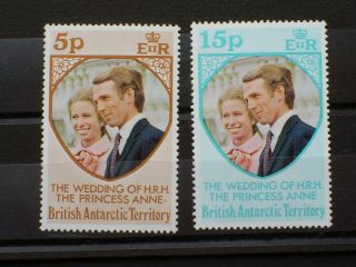 British Antarctic Territory Stamps Wedding Of Hrh Princess Anne Set Of 2 Un/m/m