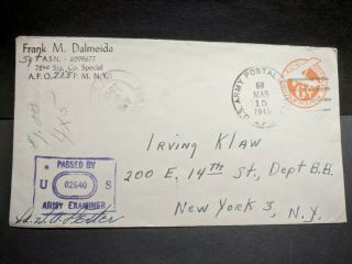 Apo 758 Luneville,  France Army 1945 Wwii 72 Sig Cover Irving Klaw " Pin - Up King "