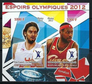 M1663 Mnh 2012 Imperf Souvenir Sheet Of 2 Olympics Basketball Gasol Lebron James