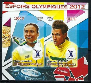 M1664 Mnh 2012 Imperf Souvenir Sheet Of 2 Olympics Soccer Champs Marta & Neymar