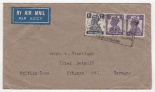 1948 India Kgvi Air Mail Cover Panchagan To Detmold Germany British Zone