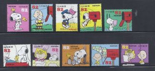 Japan 2014 Peanuts Snoopy Charlie Brown Complete Set 82y Scott 3727 A - J