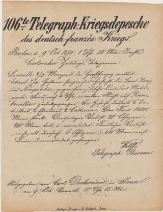 Germany North G.  P.  D.  1870 Fold.  Letter " War Telegram " Jena Mi 2