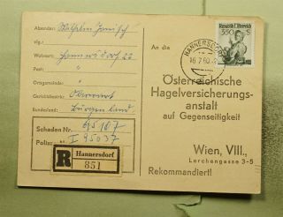 Dr Who 1960 Austria Hannersdorf Registered Postcard To Vienna E49838
