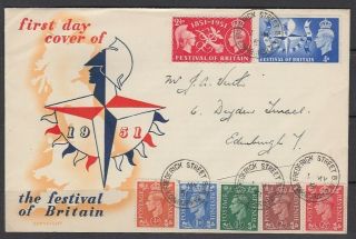 Gb 1951 Festival Of Britain Set,  Definitive Low Values Fdc 0819 - 52