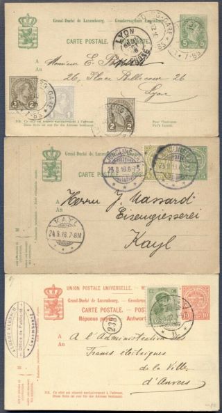 Luxembourg: 3 Uprated Postal Stationery Cards,  1895,  1918 & 1922