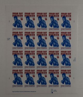Us Scott 4020 Pane Of 20 Sugar Ray Robinson Stamps 39 Cent Face Mnh