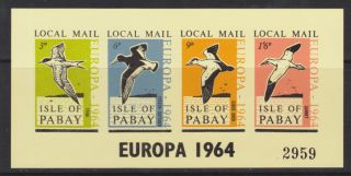 Pabay 1964 Europa Birds Imperf Minisheet,  Yellow Paper Rosen Pa17,  Unm / Mnh