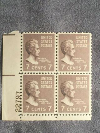 Scott Us 812 1938 7c Plate Block Of 4 Stamps Mnh